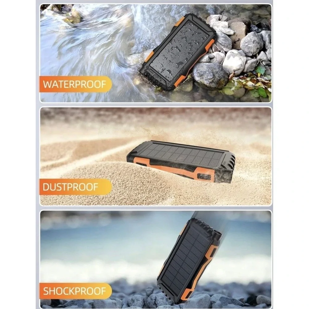 Outdoor Solar Power Bank Portable USB Charger LED Flashlight Waterproof New